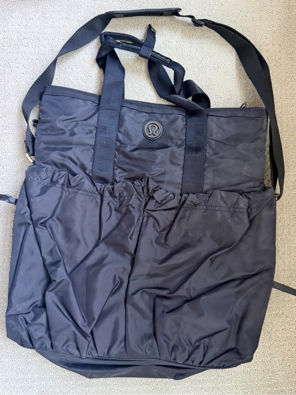 lululemon athletica Black Nylon Messenger Tote with Shoulder Strap